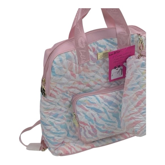 Quilted Backpack Pastel Zebra Backpack Set Matching Pouch main image 11